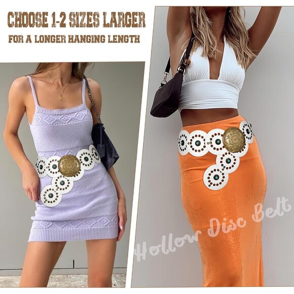 Woman's Western PU Leather Belts Concho Disc Wide Waist Belt White Bronze Buckle - Picture 4 of 6